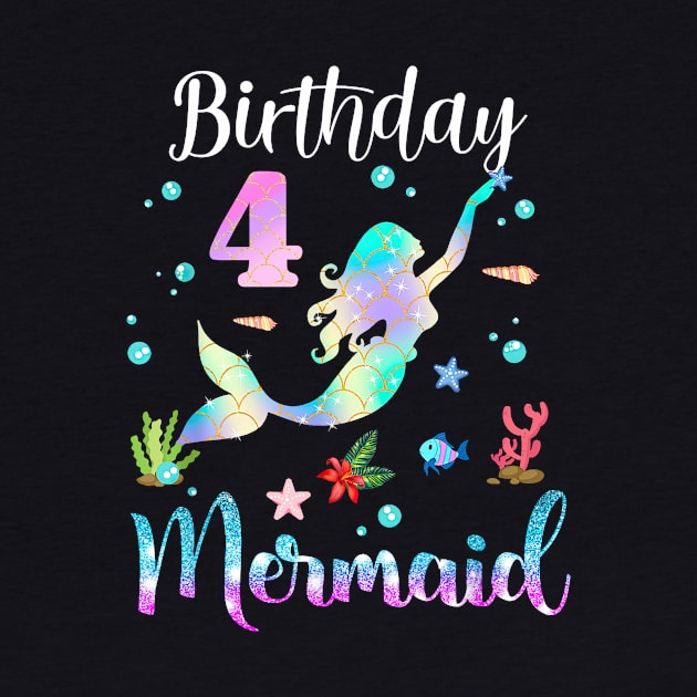 4 Years Old Birthday Mermaid Happy 4th Birthday by Vintage White Rose Bouquets